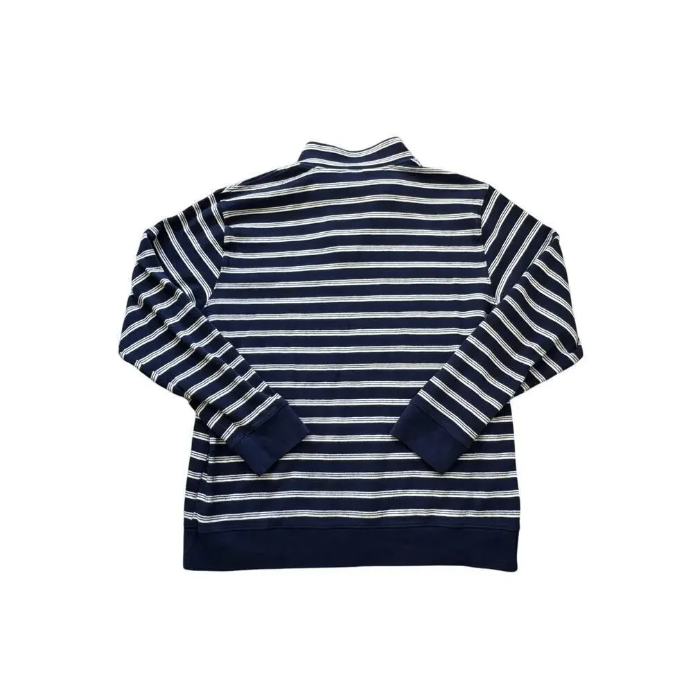 Lands End Sweater size XL TALL, Blue with White stripes, 100% Cotton,lightweight